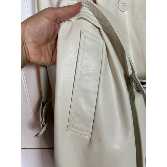 Zara Belted Faux Leather cream Trench Coat size medium oversize NWT  - Picture 16 of 16